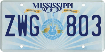 MS license plate ZWG803