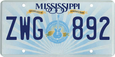MS license plate ZWG892