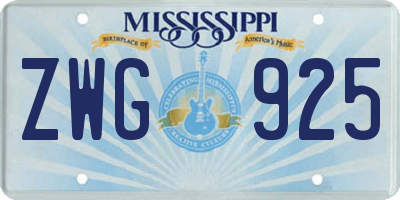 MS license plate ZWG925
