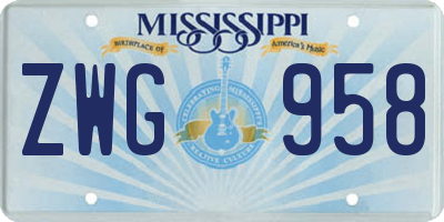 MS license plate ZWG958