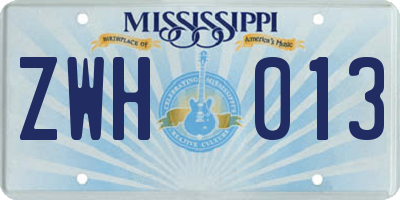 MS license plate ZWH013