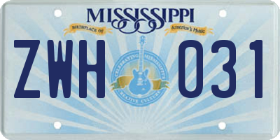 MS license plate ZWH031