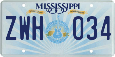 MS license plate ZWH034