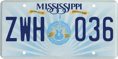 MS license plate ZWH036