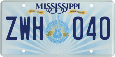 MS license plate ZWH040