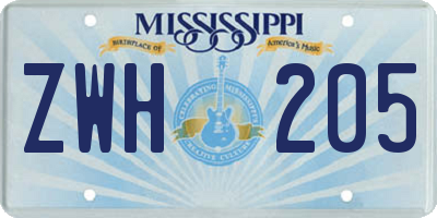 MS license plate ZWH205
