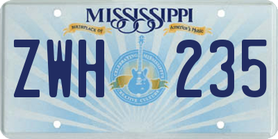 MS license plate ZWH235