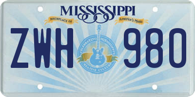 MS license plate ZWH980