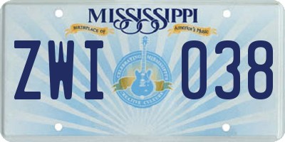 MS license plate ZWI038