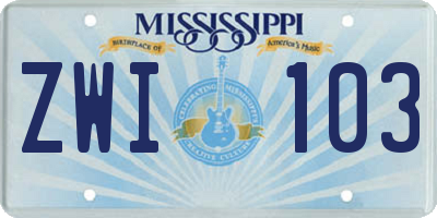MS license plate ZWI103