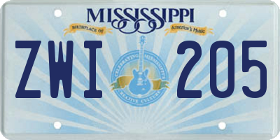 MS license plate ZWI205