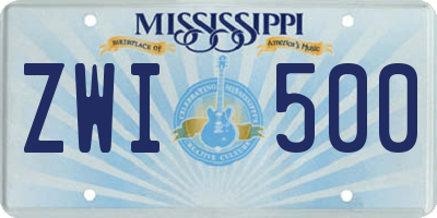 MS license plate ZWI500