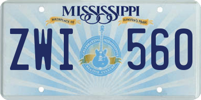 MS license plate ZWI560