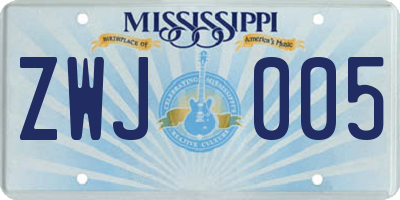 MS license plate ZWJ005