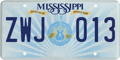 MS license plate ZWJ013