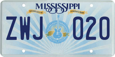 MS license plate ZWJ020