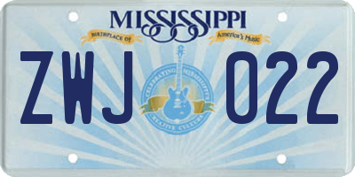 MS license plate ZWJ022