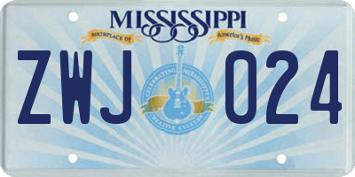MS license plate ZWJ024