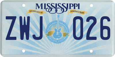 MS license plate ZWJ026