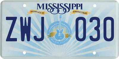 MS license plate ZWJ030
