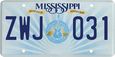 MS license plate ZWJ031