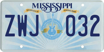 MS license plate ZWJ032