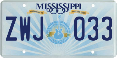 MS license plate ZWJ033