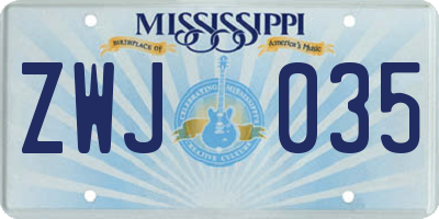 MS license plate ZWJ035