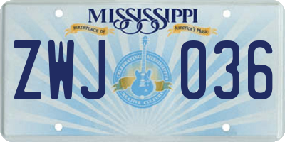 MS license plate ZWJ036