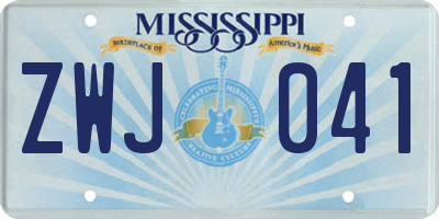 MS license plate ZWJ041