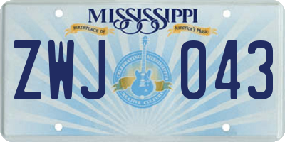 MS license plate ZWJ043