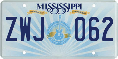 MS license plate ZWJ062