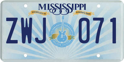 MS license plate ZWJ071