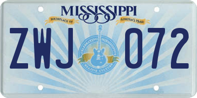 MS license plate ZWJ072