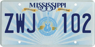 MS license plate ZWJ102