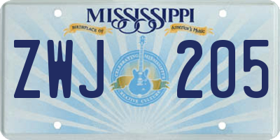 MS license plate ZWJ205