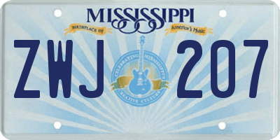 MS license plate ZWJ207