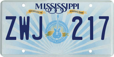 MS license plate ZWJ217