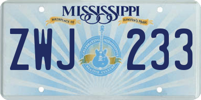 MS license plate ZWJ233