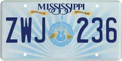 MS license plate ZWJ236