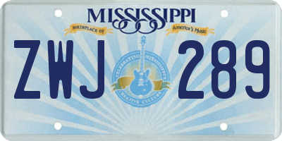 MS license plate ZWJ289
