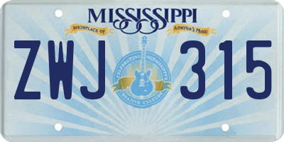 MS license plate ZWJ315
