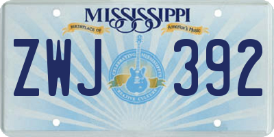 MS license plate ZWJ392