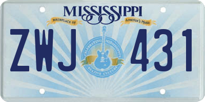 MS license plate ZWJ431