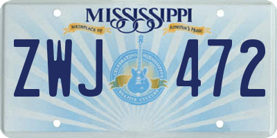 MS license plate ZWJ472