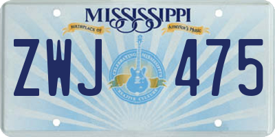 MS license plate ZWJ475