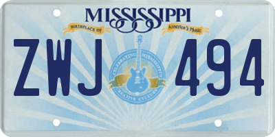 MS license plate ZWJ494