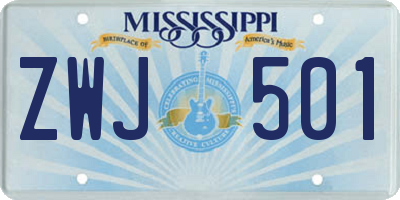 MS license plate ZWJ501