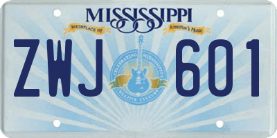 MS license plate ZWJ601