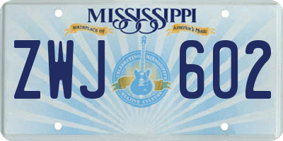 MS license plate ZWJ602